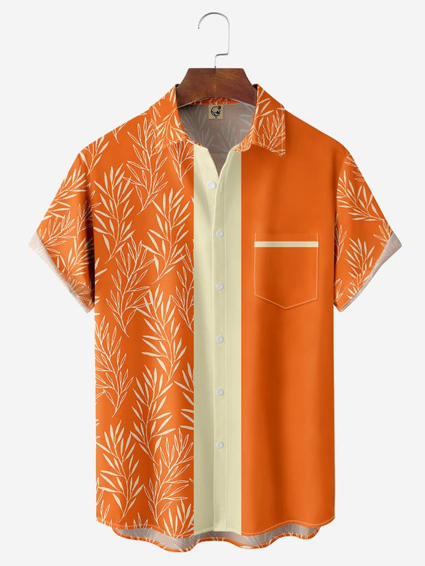 Leaf Chest Pocket Short Sleeve Bowling Shirt