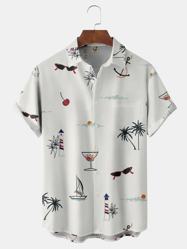 Coconut Tree Chest Pocket Short Sleeve Hawaiian Shirt