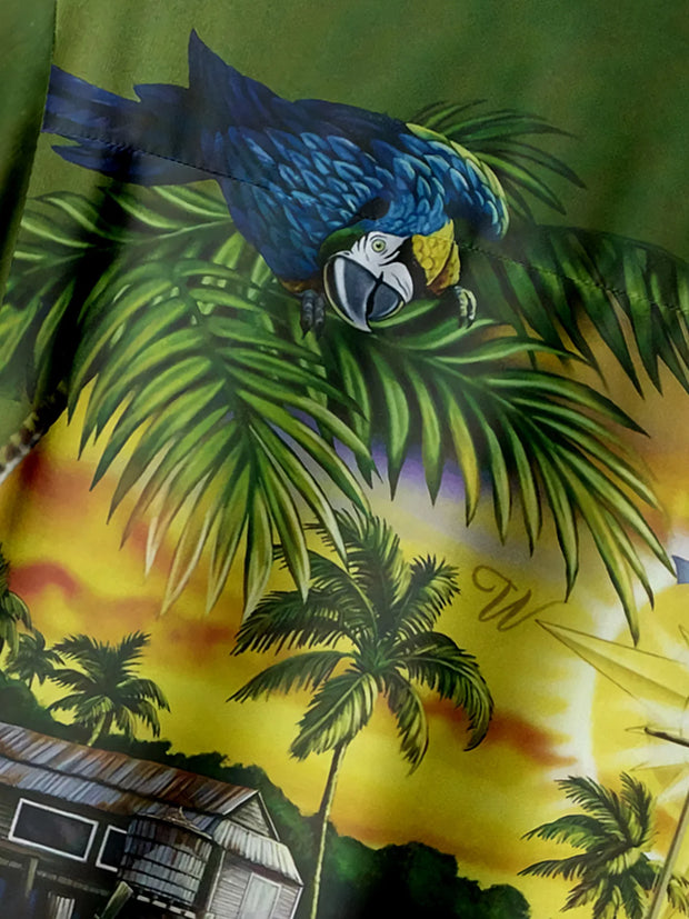 Parrot Chest Pocket Short Sleeve Hawaiian Shirt