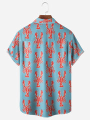 Lobster Chest Pocket Short Sleeve Hawaiian Shirt