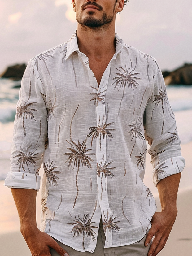 Moisture Wicking Coconut Tree Long Sleeve Casual Shirt