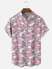 Moisture-wicking Sea Life Shark Chest Pocket Hawaiian Shirt