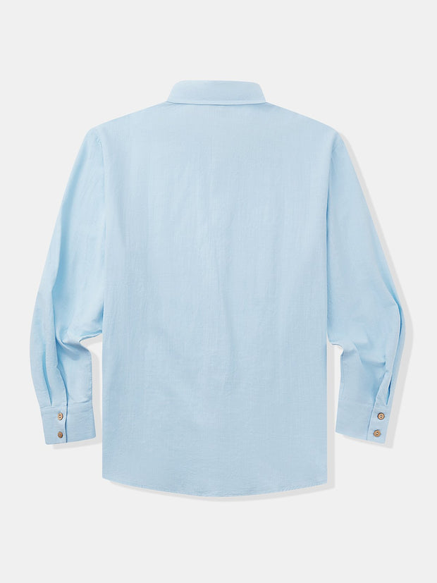 Cotton Plain Long Sleeve Guayabera Shirt