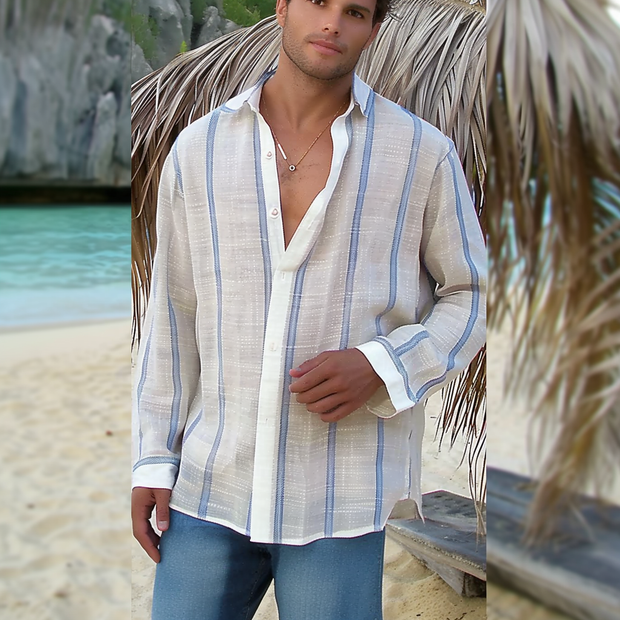 Moisture-wicking Breathable Striped Long Sleeve Resort Shirt