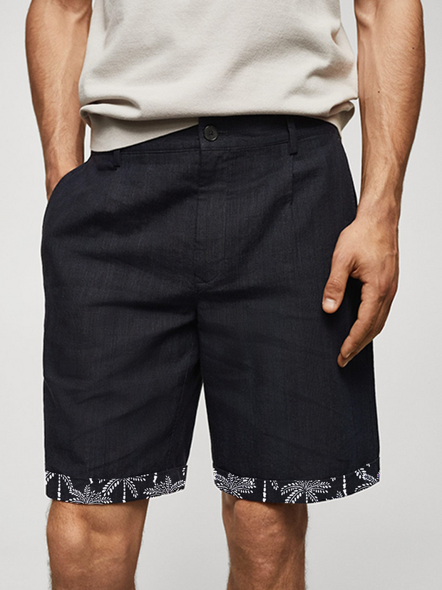 Cotton Patchwork Coconut Tree Case Bermuda Shorts