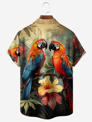 Hardaddy Moisture-wicking Breathable Parrots Chest Pocket Hawaiian Shirt