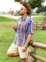 American Flag Striped Chest Pocket Short Sleeve Casual Shirt