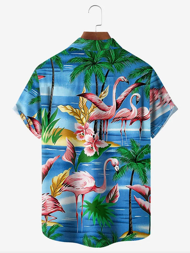 Tall Size Moisture Wicking Wild Man Flamingo Hawaiian Shirt