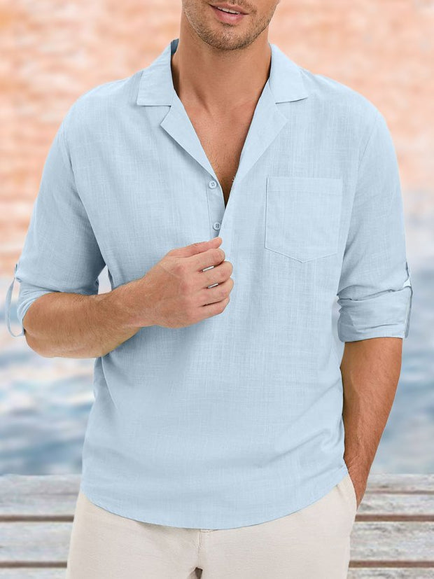 Plain Cotton Rolled Up Sleeves Long Sleeve Shirt.