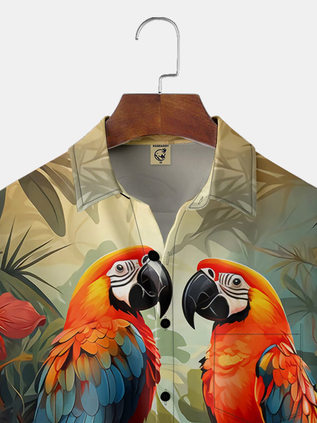 Hardaddy Moisture-wicking Breathable Parrots Chest Pocket Hawaiian Shirt