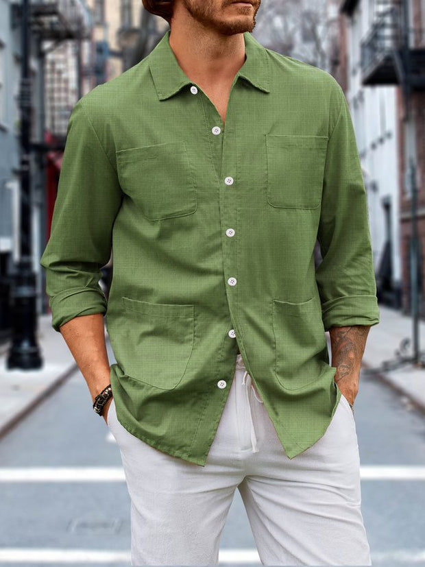 Cotton Linen Plain Color Casual Long Sleeve Shirt