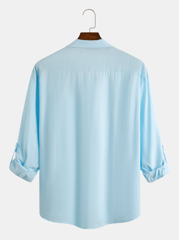 Plain Cotton Rolled Up Sleeves Long Sleeve Shirt.