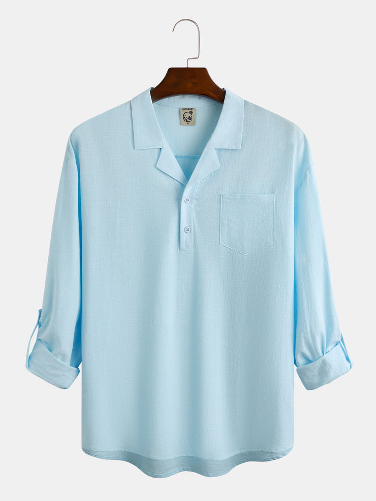 Plain Cotton Rolled Up Sleeves Long Sleeve Shirt.