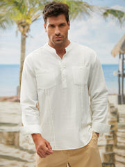 Cotton Henley Collar Guayabera Shirt