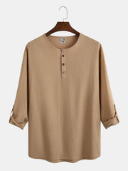 Plain Cotton Rolled Up Sleeves Long Sleeve Shirt.