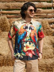 Hardaddy Moisture-wicking Breathable Parrots Chest Pocket Hawaiian Shirt