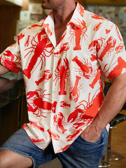 Lobster Chest Pocket Short Sleeve Hawaiian Shirt