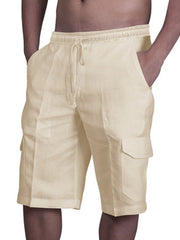 Men's Linen Shorts Multi-Pocket Tie Cargo Pants