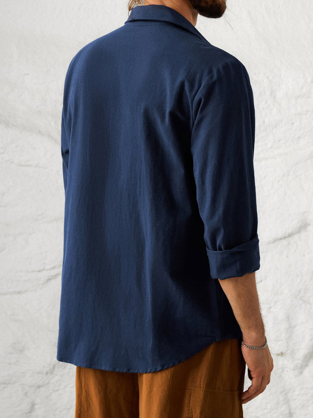 Cotton Linen Plain Color Casual Long Sleeve Shirt