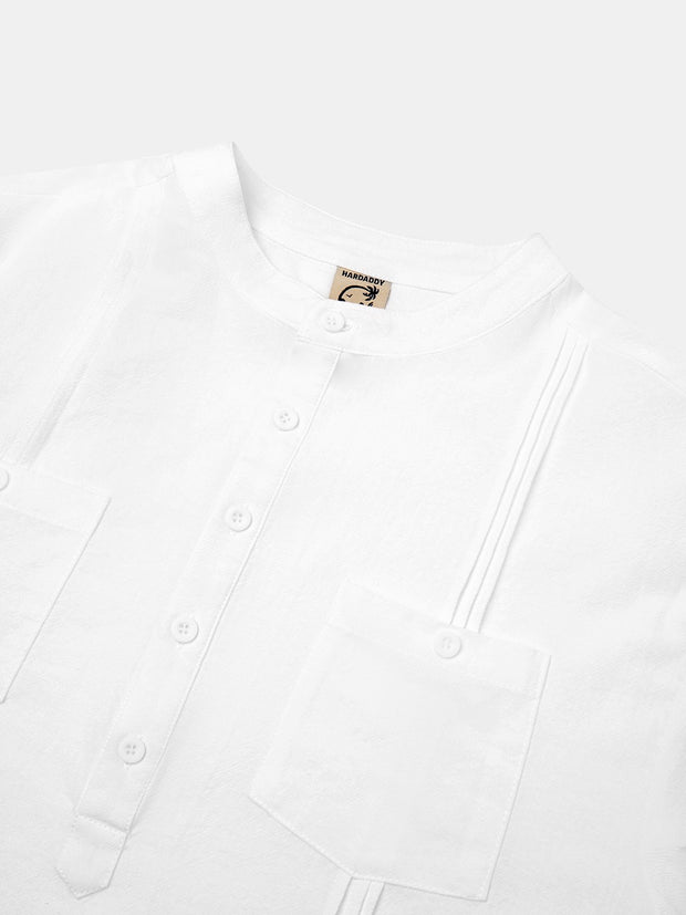 Cotton Henley Collar Guayabera Shirt